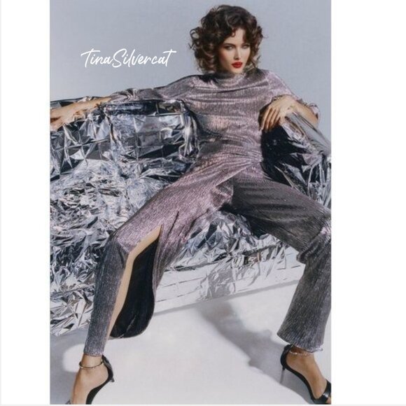 BLOGGER'S FAVE! Zara Limited Edition Sparkly Silver Wrap Front Pants SZ XS NWT - Picture 4 of 14